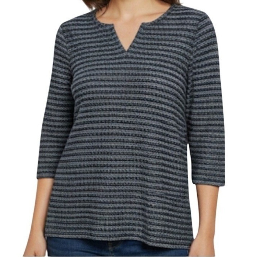 Talbots Womens Tunic Top Cotton Cottagecore Coastal Fisherman‎ Textured Blue L